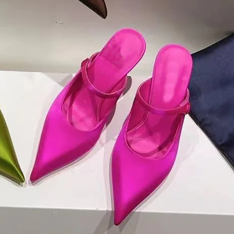 European and American style pointed toe satin casual sandals solid color high heels