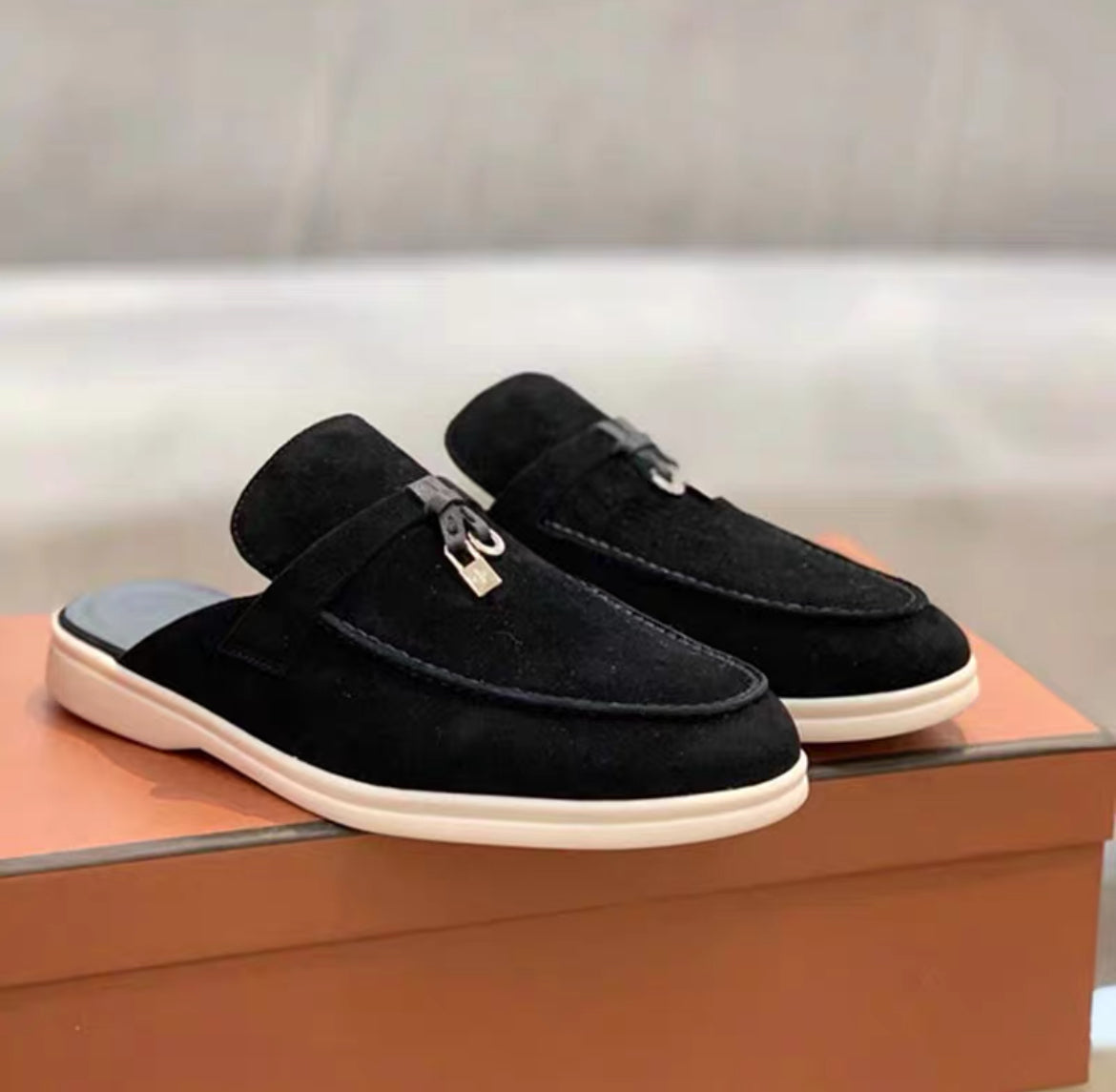 Genuine leather flat casual half-slipper loafers