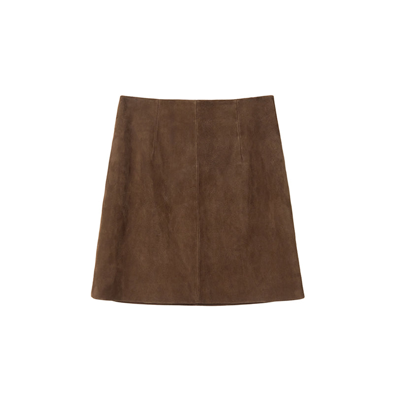 Matte shearling suede blazer/double skirt