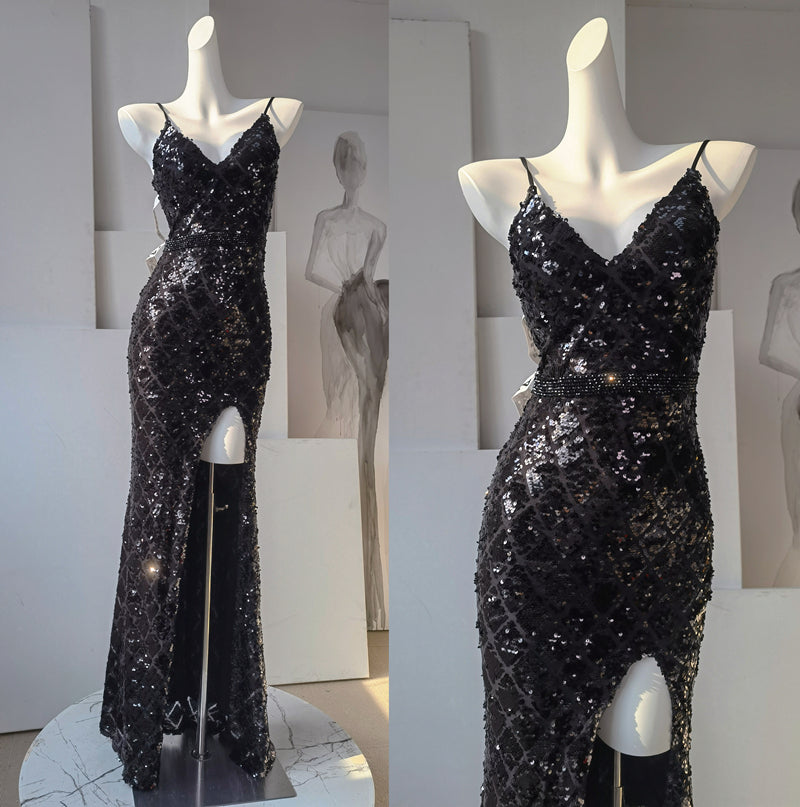Aurora Symphony Sequin Party Dress Advanced Waist Slit Sling Dress