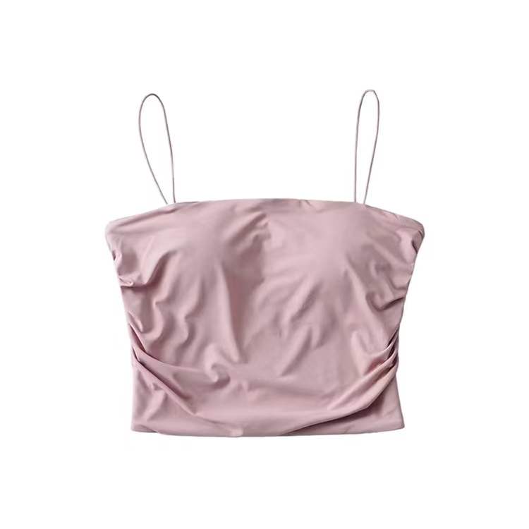 European and American solid color slim fit umbilical cord exposed breast pad camisole