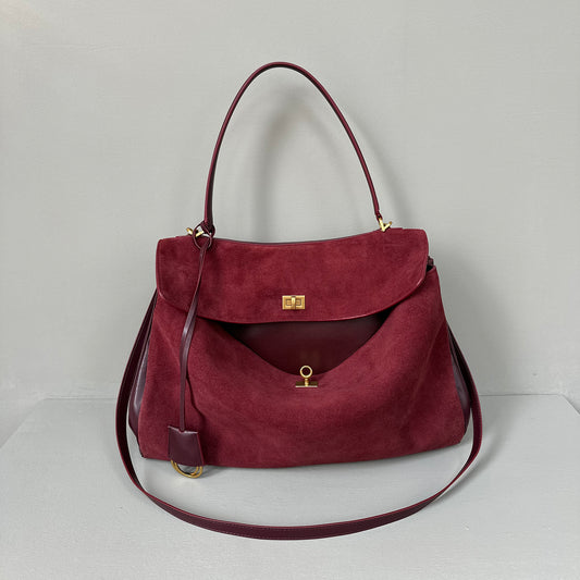 Suede stitching layered leather Kelly bag