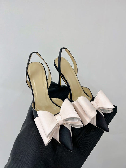 Bow high heels, rhinestone heart strap sandals