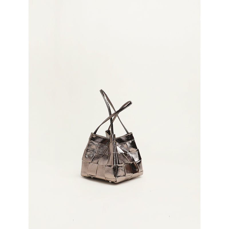 Cowhide Bucket Bag Woven Shoulder Bag