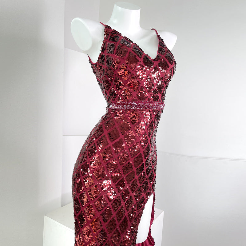 Aurora Symphony Sequin Party Dress Advanced Waist Slit Sling Dress