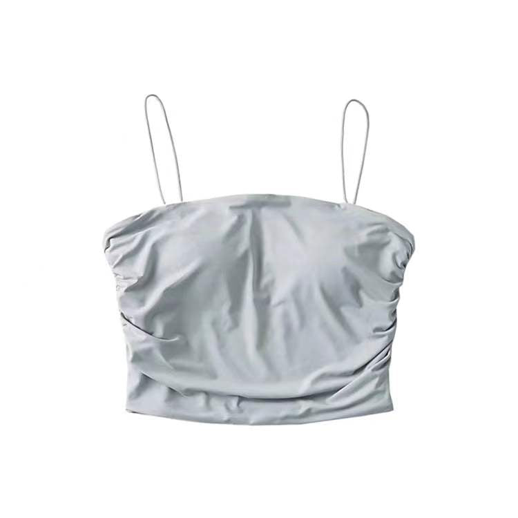 European and American solid color slim fit umbilical cord exposed breast pad camisole