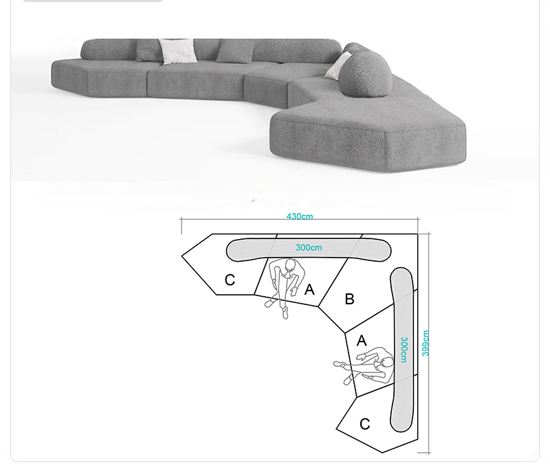 Rock sofa living room sofa Italian minimalist fabric villa module double-sided special-shaped sofa