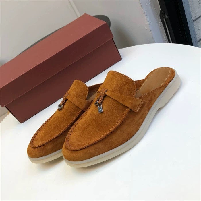 Genuine leather flat casual half-slipper loafers