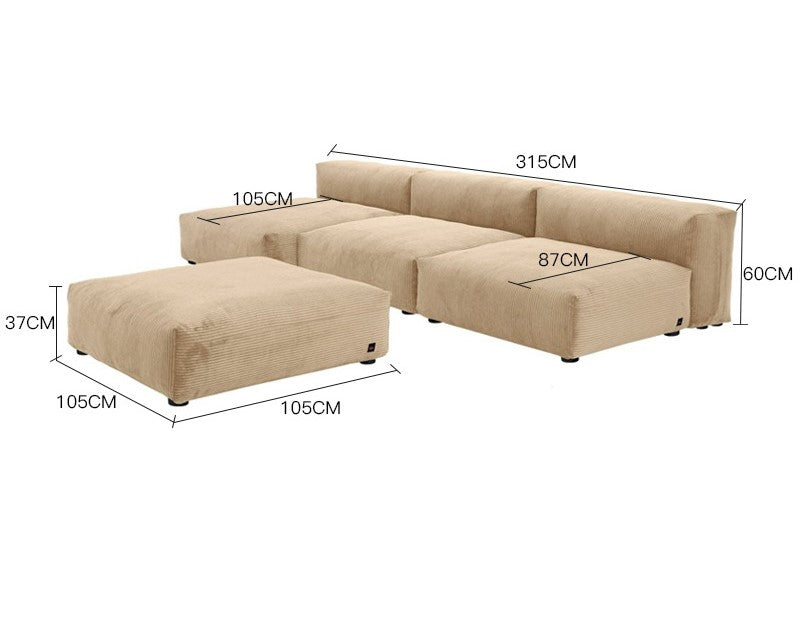 Corduroy fabric sofa living room small apartment Nordic modern minimalist creative module combination lazy down sofa