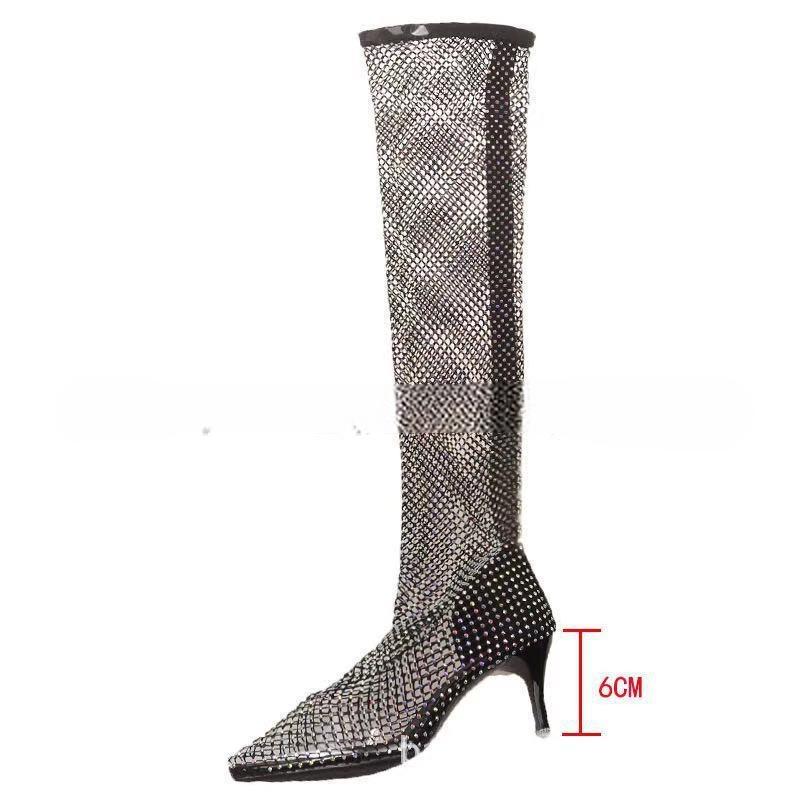 Diamond fishnet socks boots over the knee socks boots