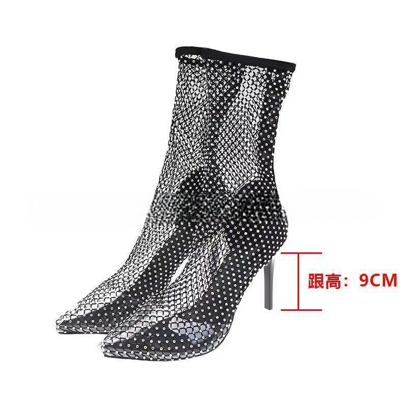 Diamond fishnet socks boots over the knee socks boots