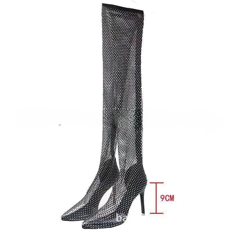 Diamond fishnet socks boots over the knee socks boots