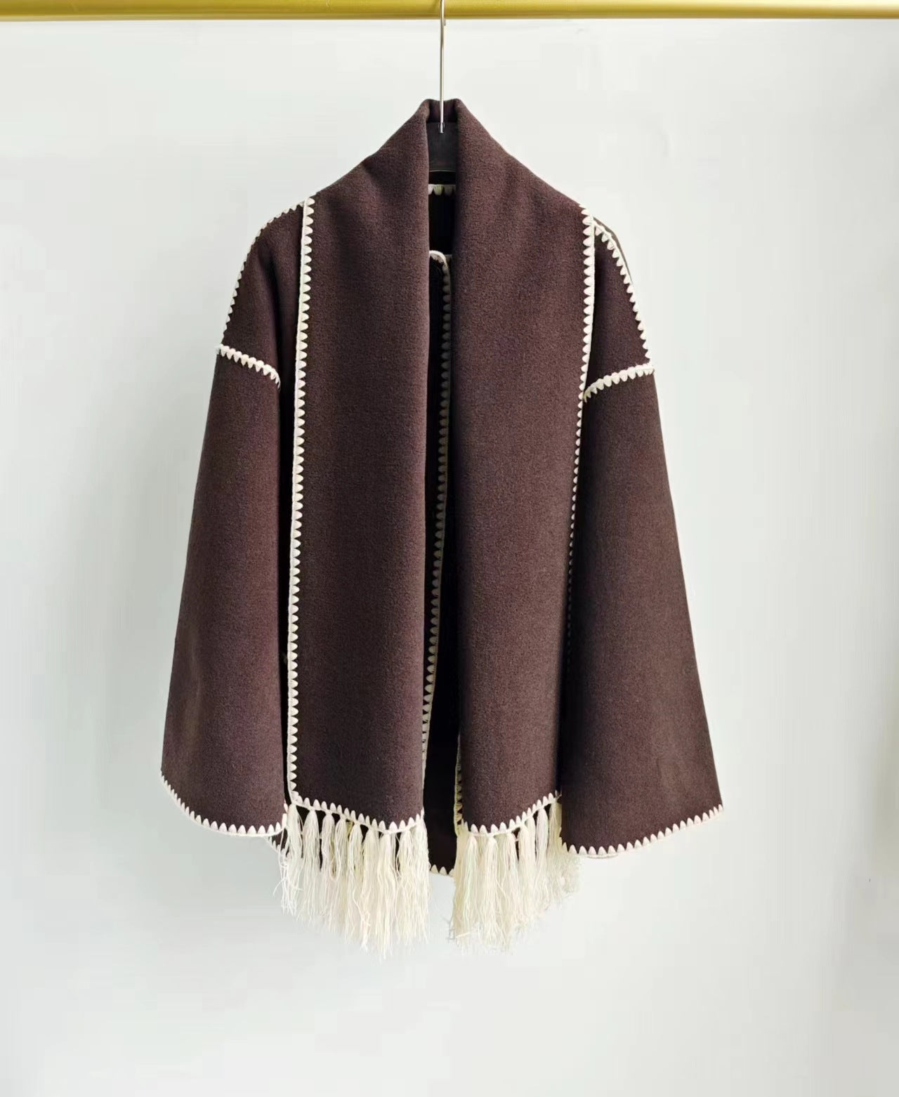 Wool coat with heather embroidered scarf