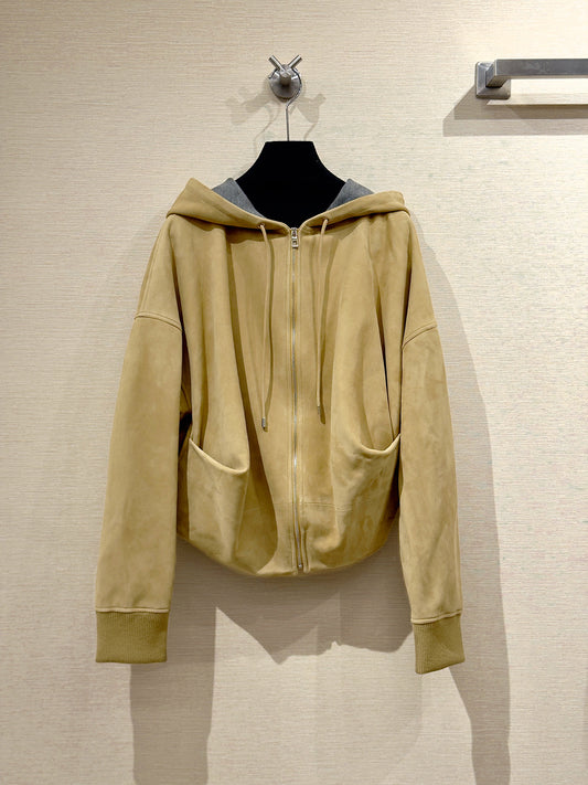 Sheep suede leather hooded leather jacket