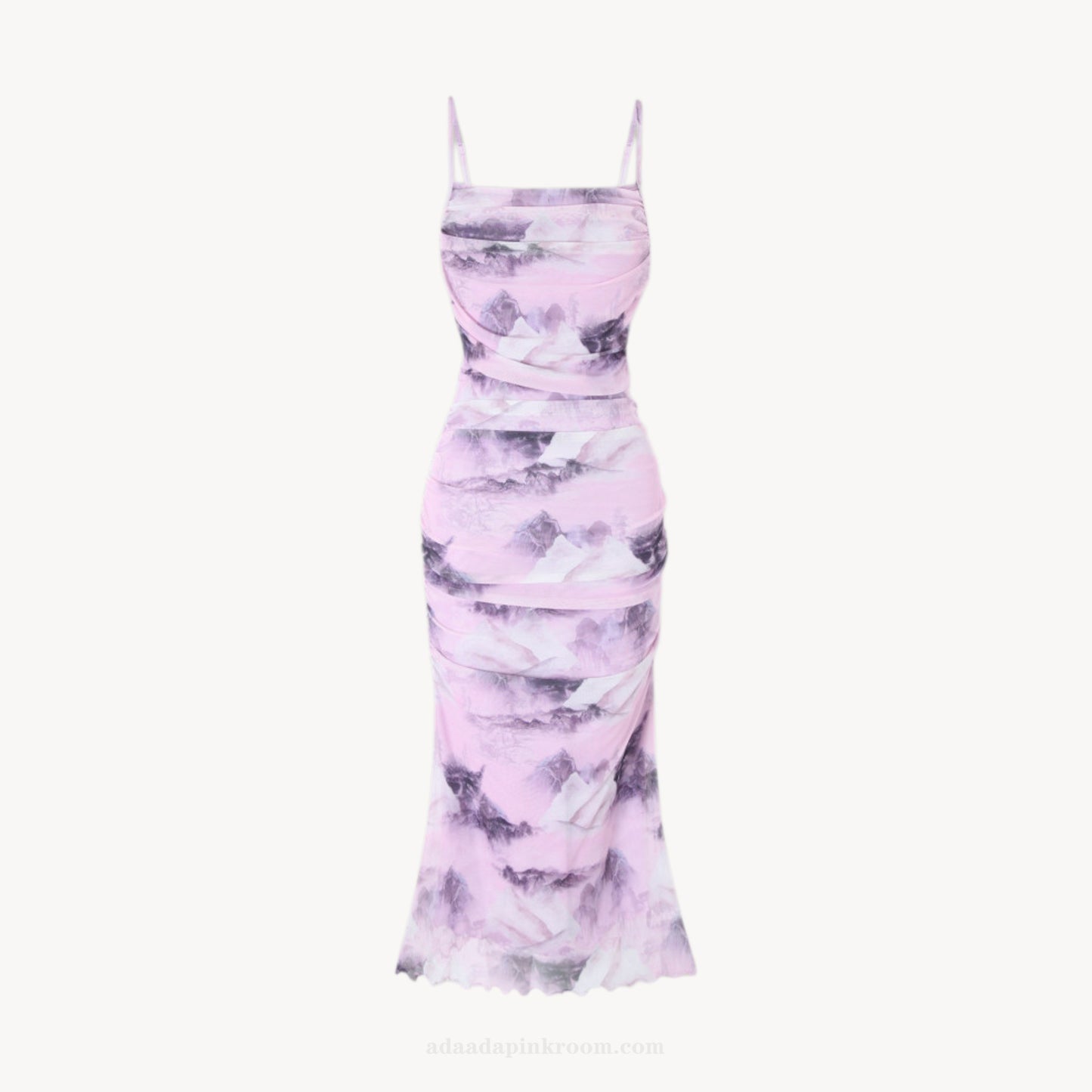 Printed Mesh Midi Dress
