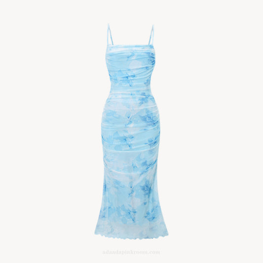 Printed Mesh Midi Dress