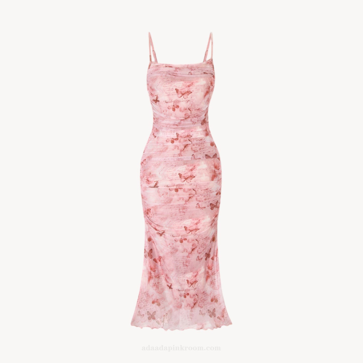Printed Mesh Midi Dress