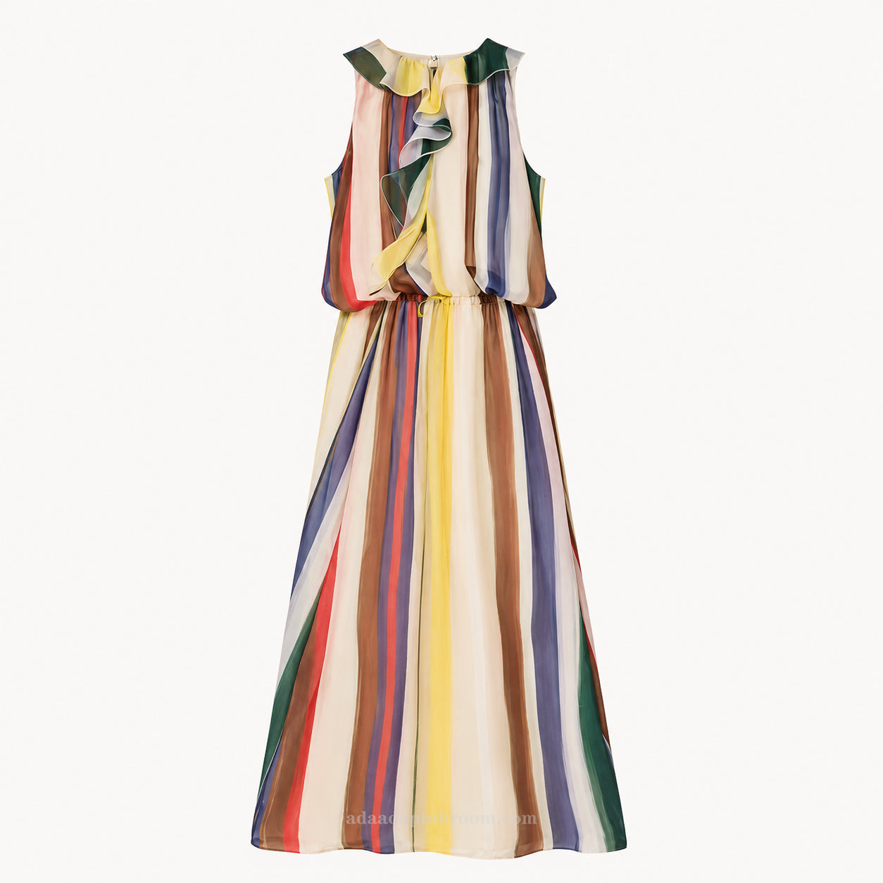 MULTICOLORED STRIPED RUFFLE DRESS