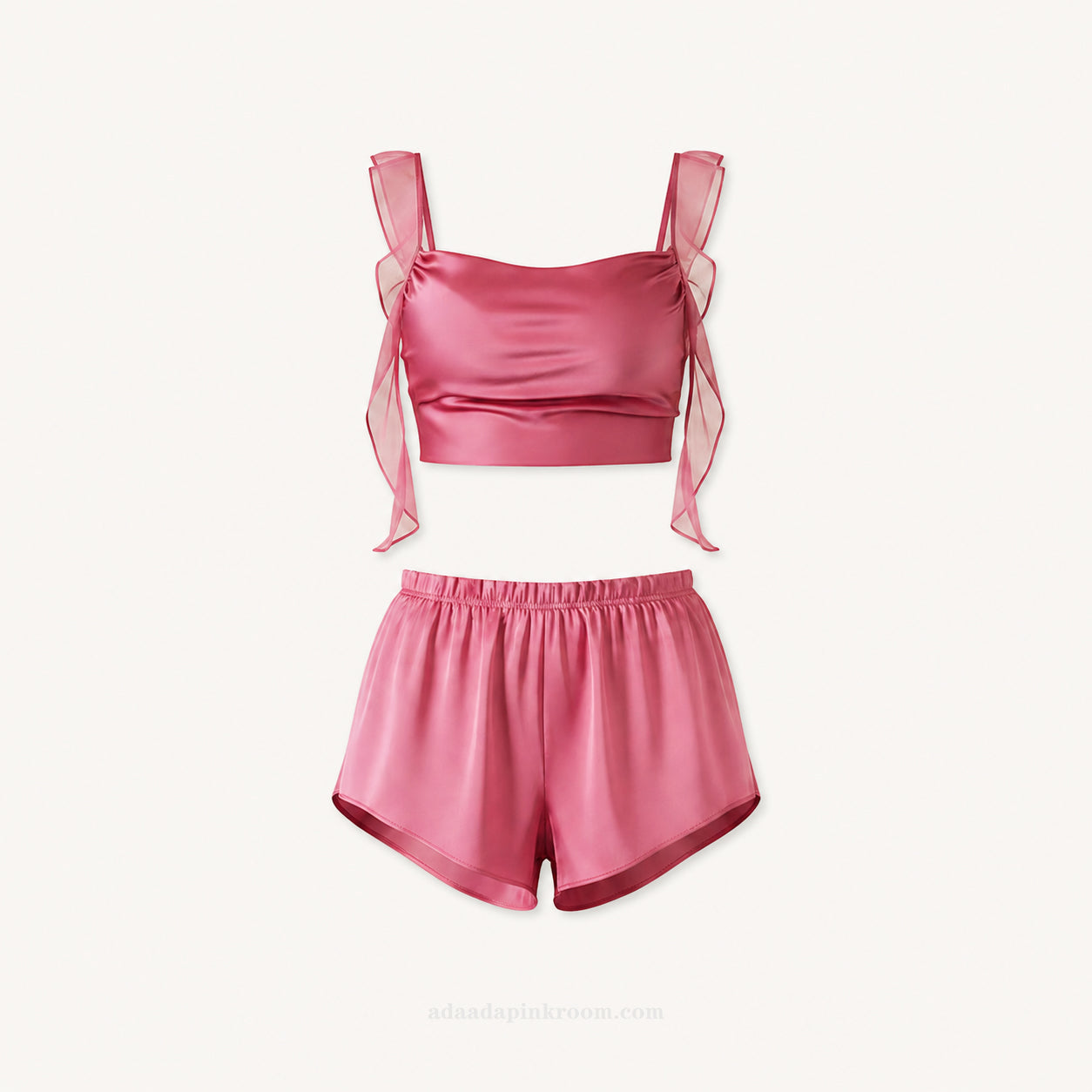 Satin Pajama Set with Organza Ties