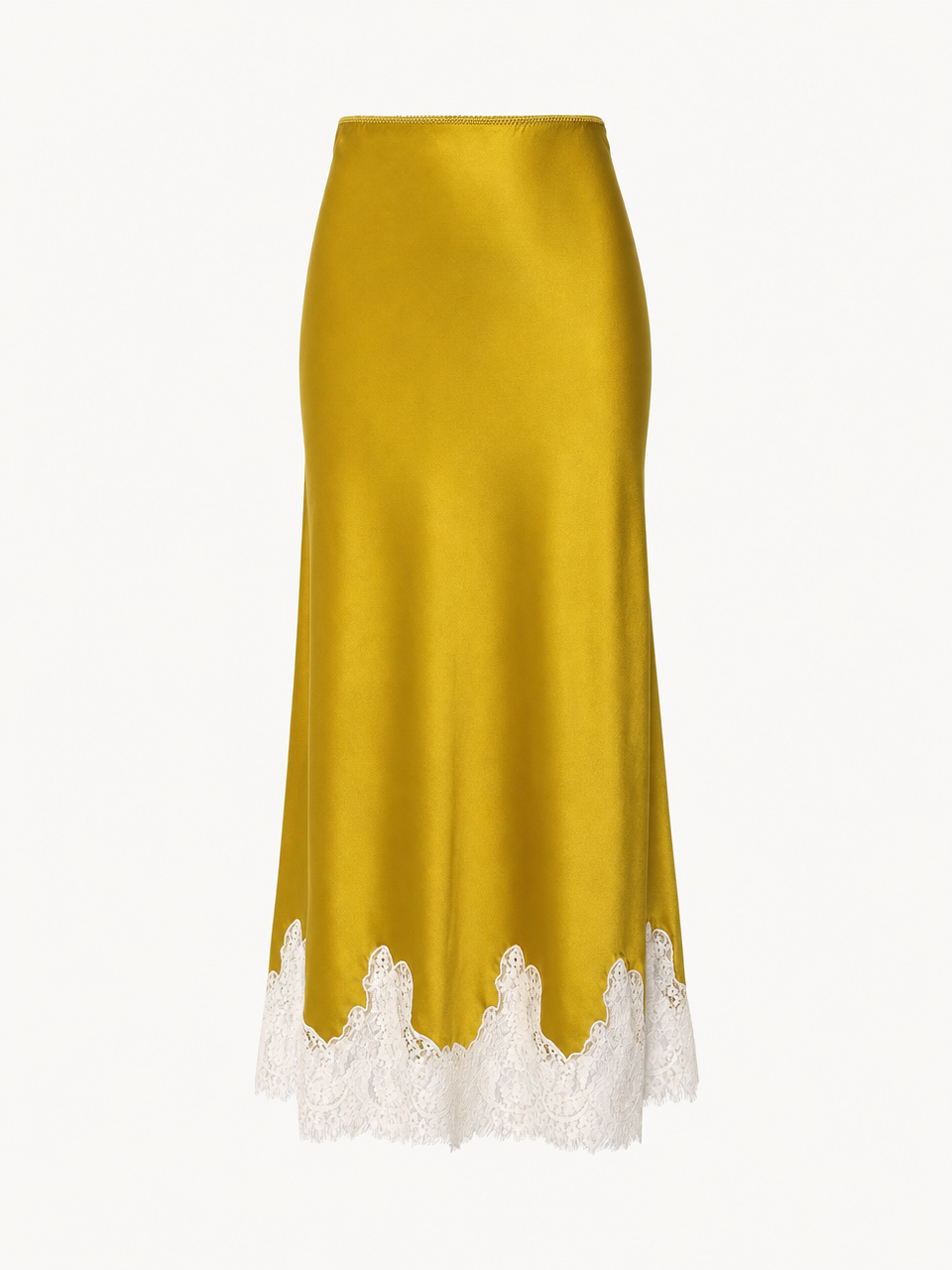 Camellia Silk Lace-Trim Midi Skirt - Blush Pink