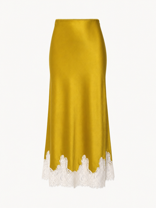 Camellia Silk Lace-Trim Midi Skirt - Blush Pink