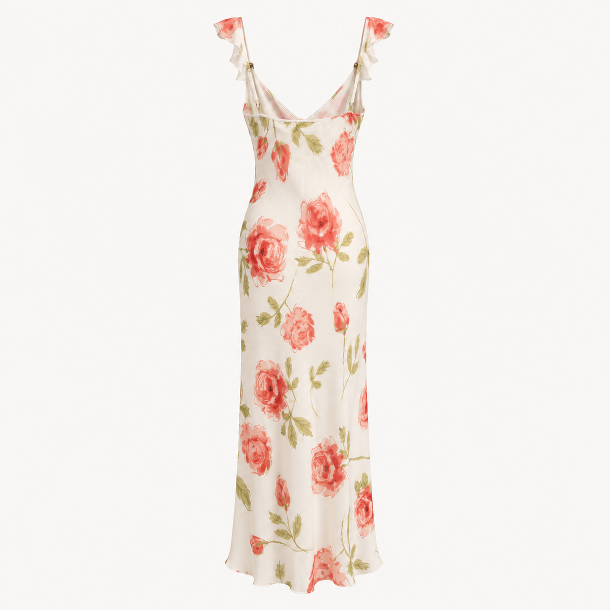 Rose Print Silk Midi Dress