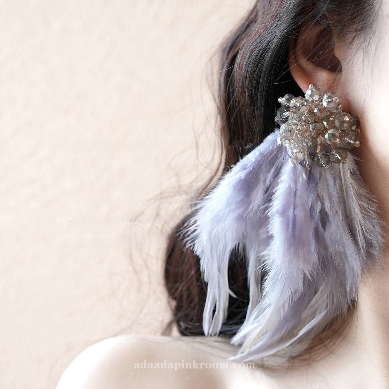 Feather pink long earrings earring ear clip
