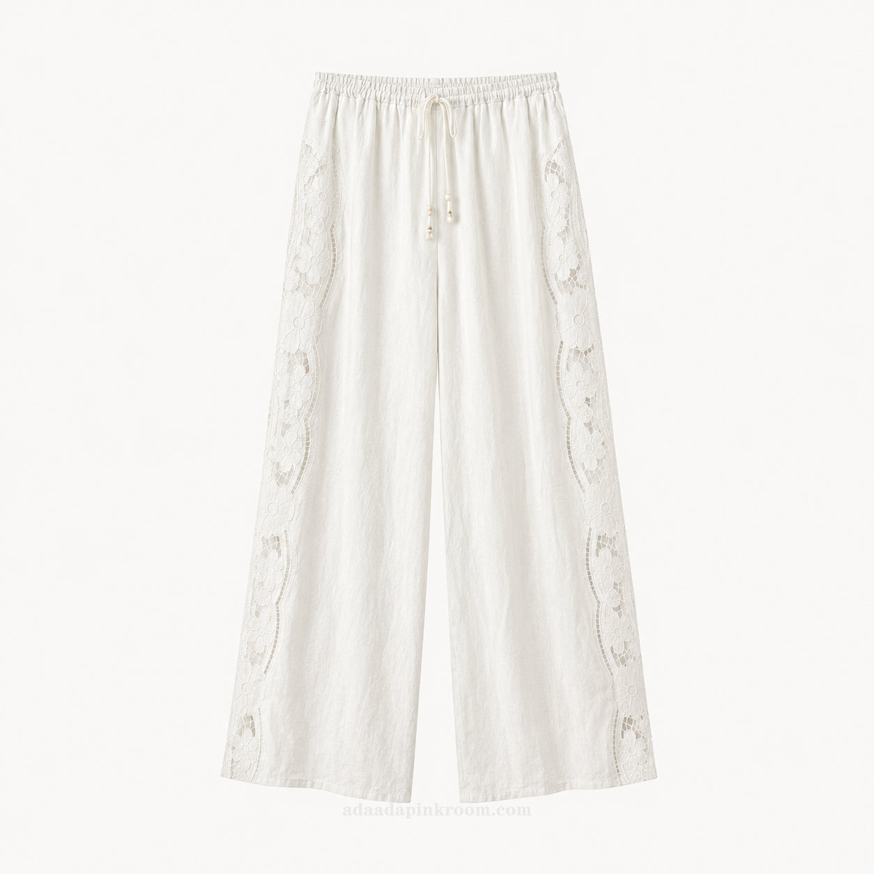 LACE LINEN WIDE-LEG TROUSERS