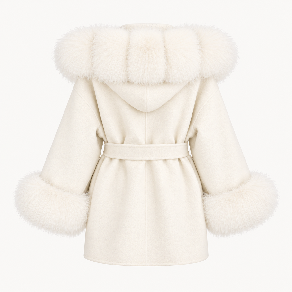 Wool Hooded Coat With Fox Fur Trim