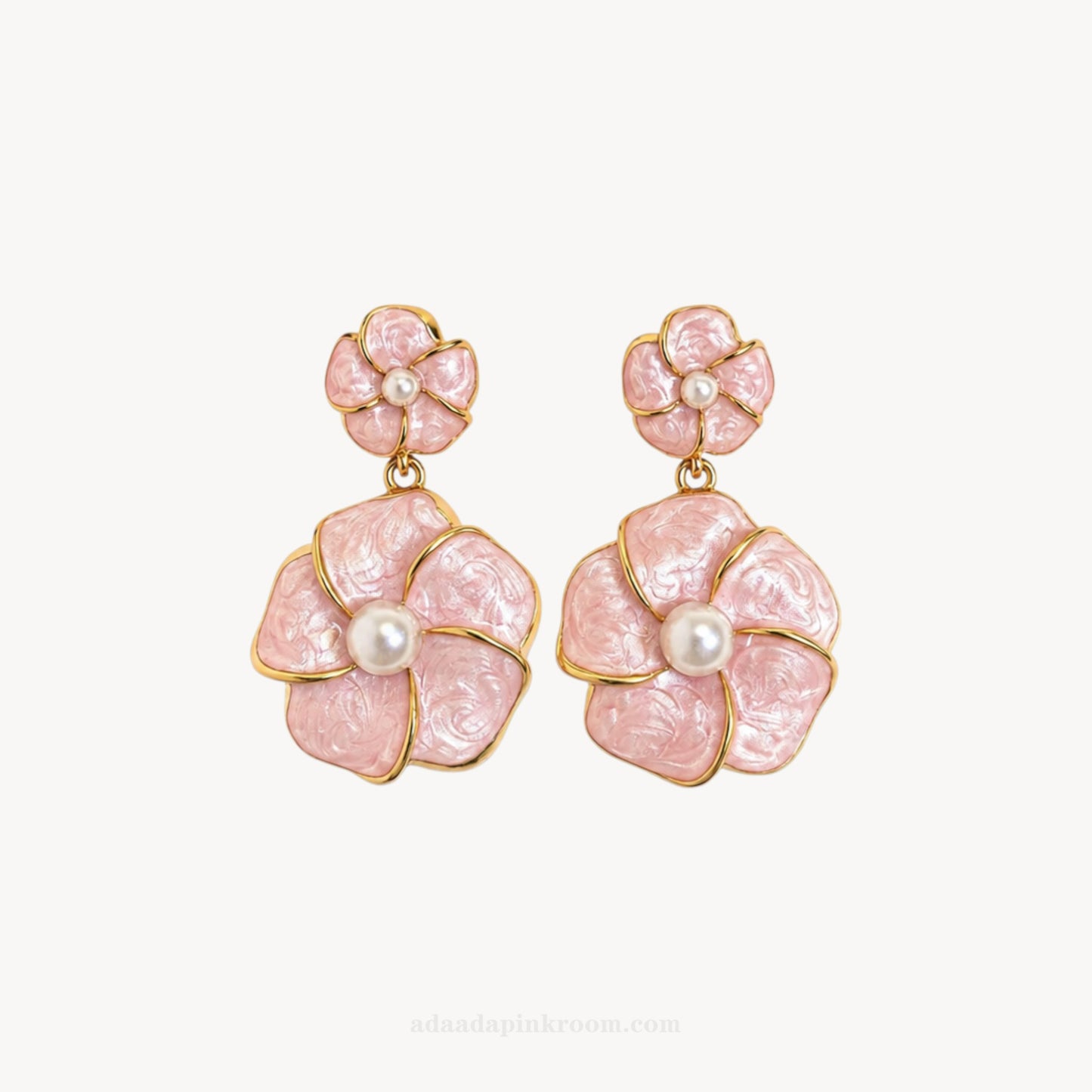 Pink Flower Drop Earrings