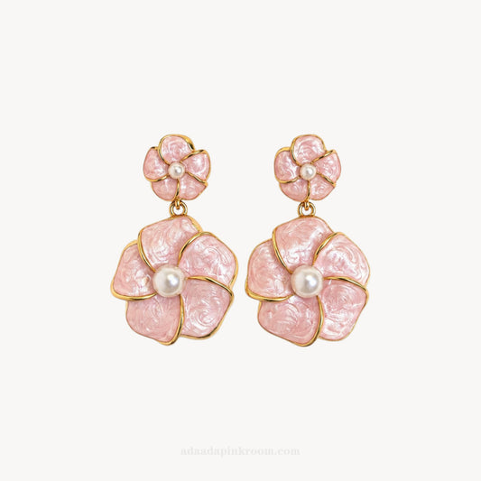 Pink Flower Drop Earrings