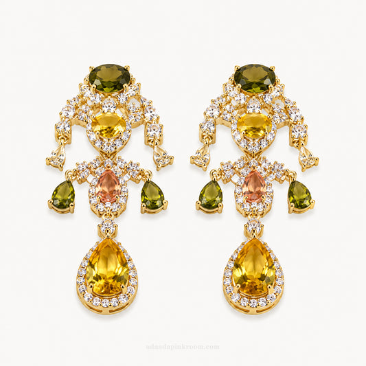 Gold Multicolour Crystal Drop Earrings