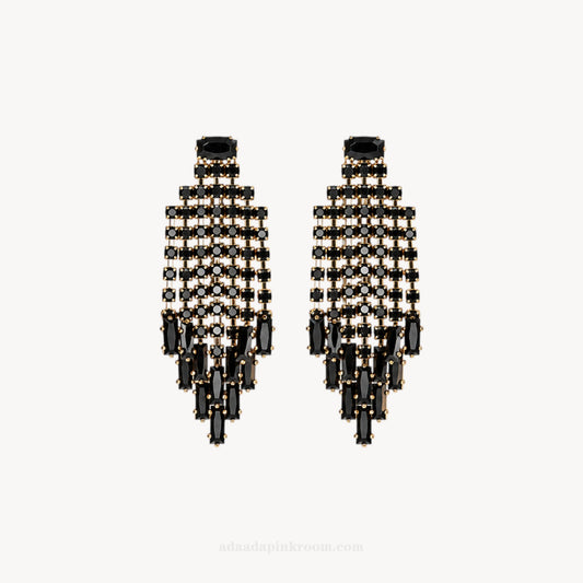Black Crystal Fringe Earrings