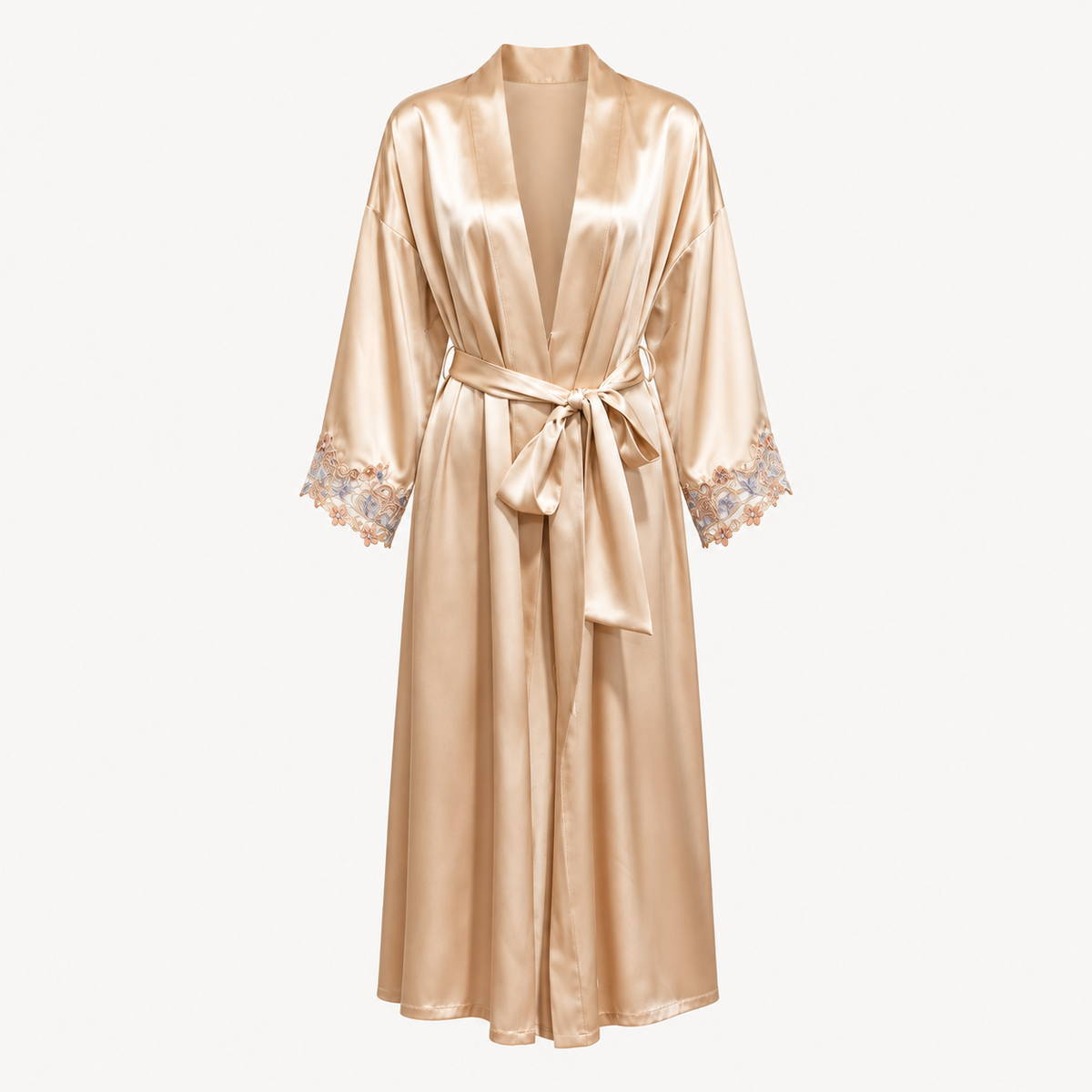 Camellia Silk Embroidered Robe - Champagne