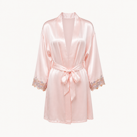 Camellia Lace Trim Robe - Champagne
