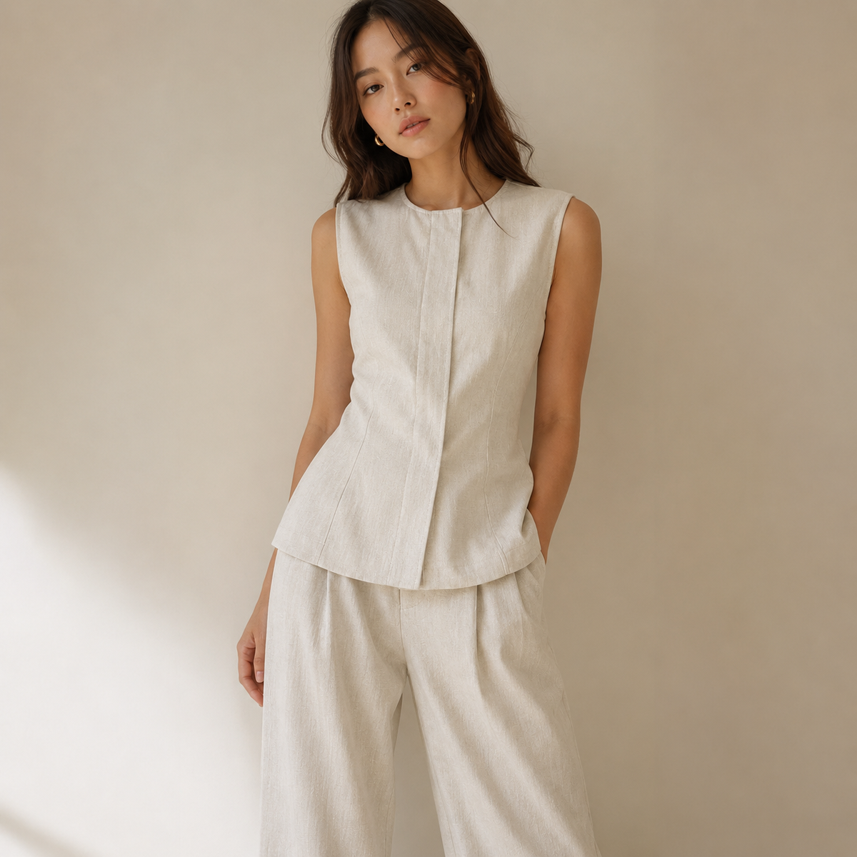 ALBA Wide-Leg Linen-Blend Trousers