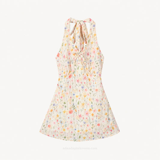 FLORAL HALTER MINI DRESS
