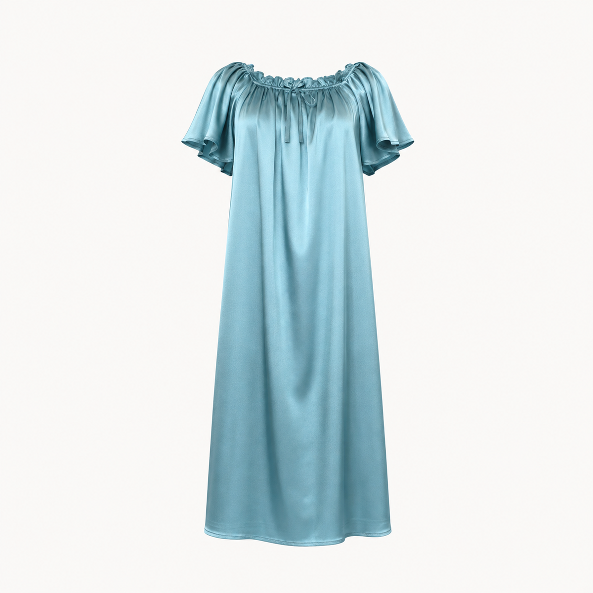 Luna Ruffle Neck Nightdress - Teal Blue