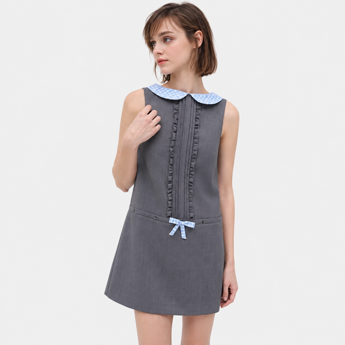 Checked Collar Mini Dress