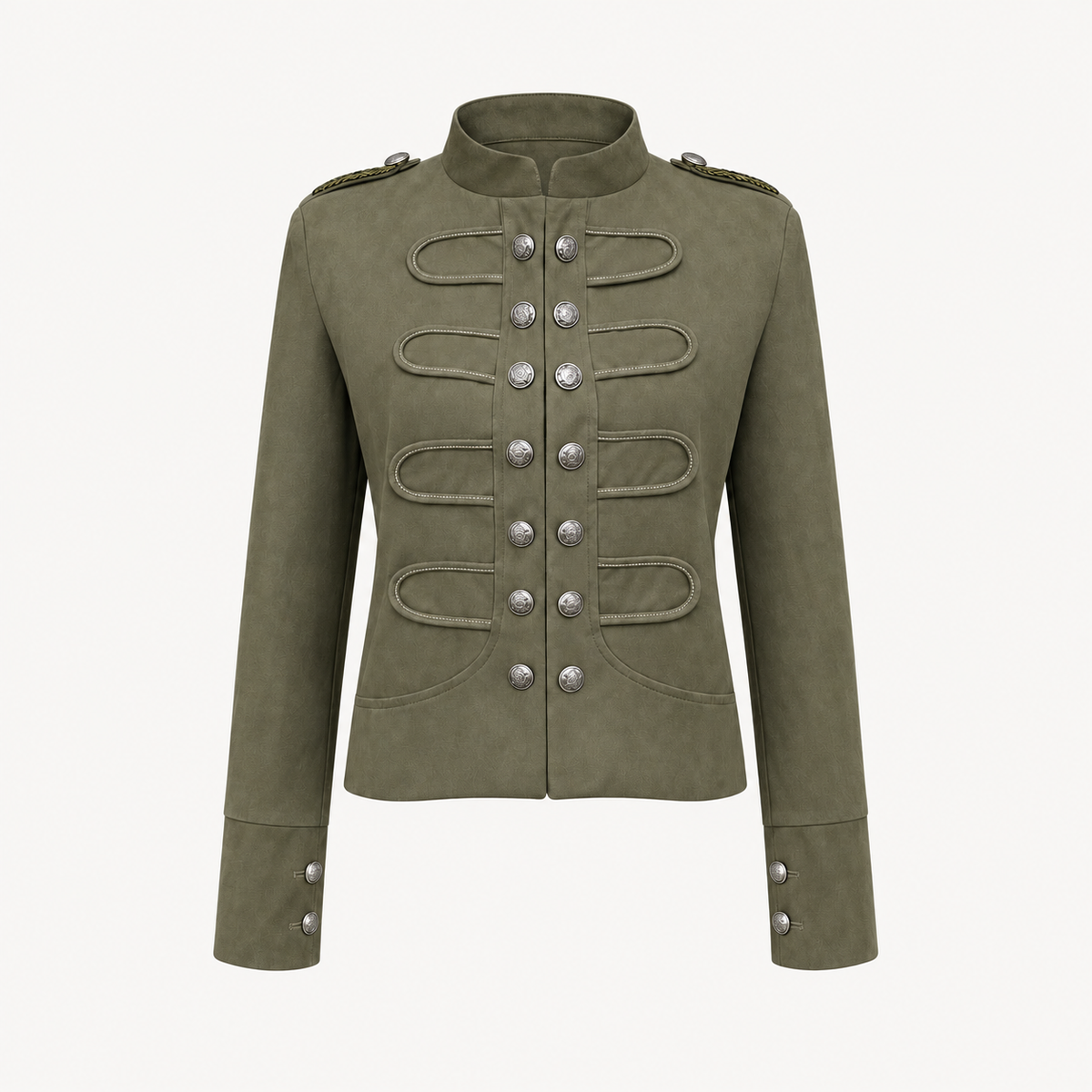 Military Button Jacket - Olive Green