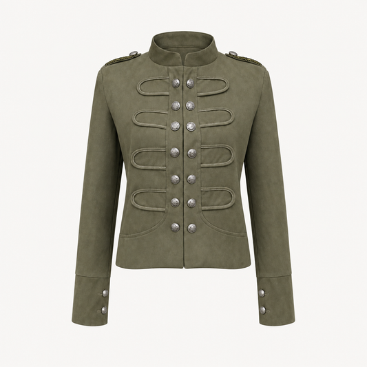 Military Button Jacket - Olive Green