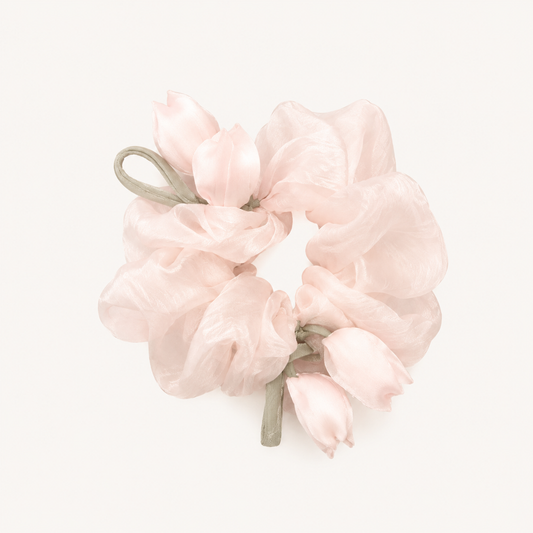 SWEET DREAMS FLORAL SCRUNCHIE IN ROSE MILK