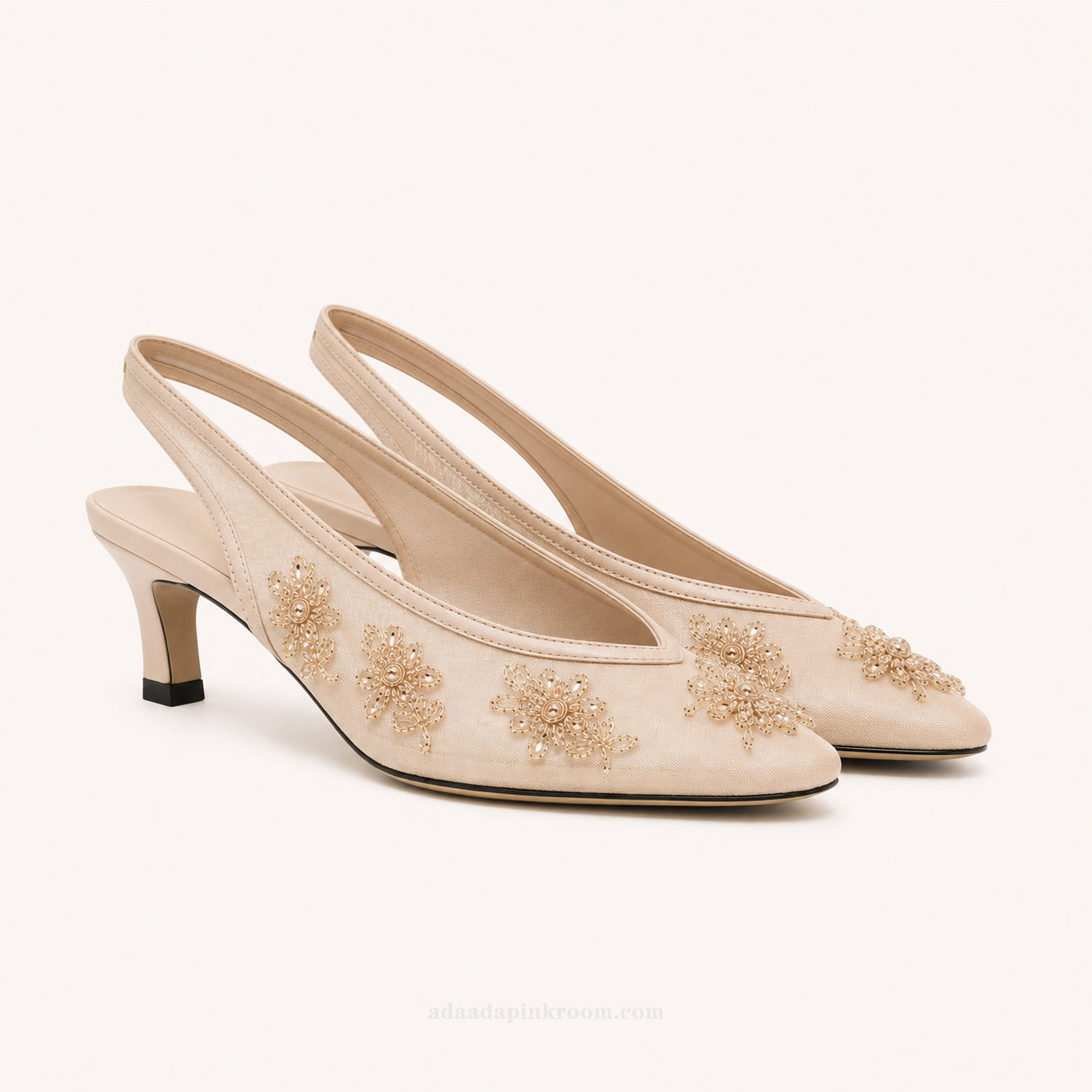 Hand-Embroidered Slingback Heels