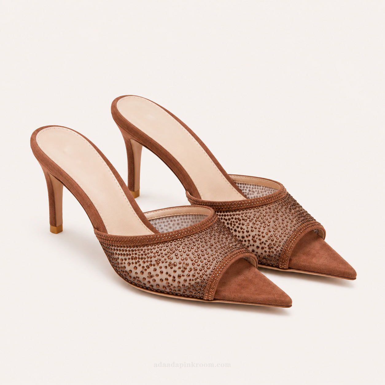 Crystal Mesh Pointed Mule Heels