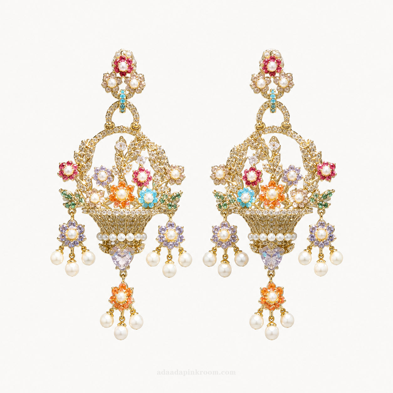 Floral Basket Drop Earrings
