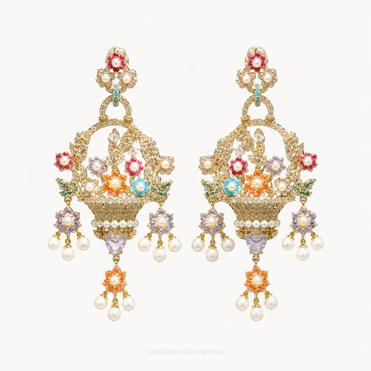 Floral Basket Drop Earrings