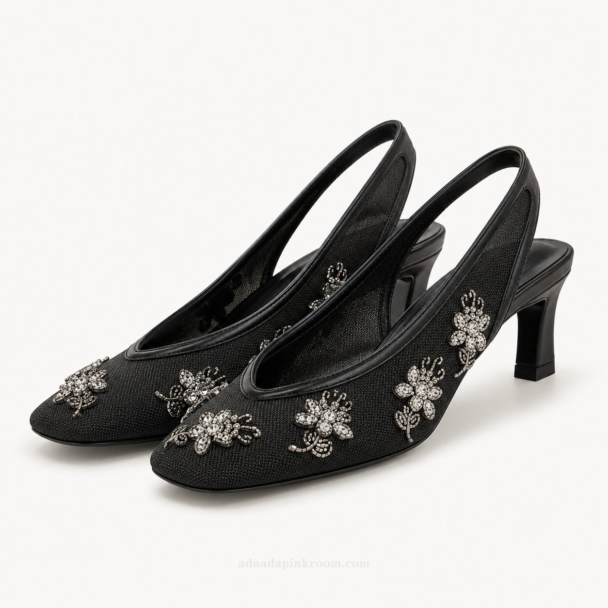 Hand-Embroidered Slingback Heels