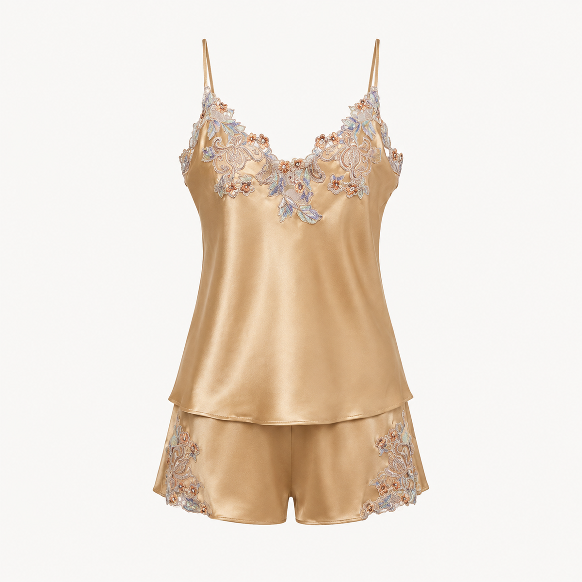 Camellia Embroidered Pajama Set - Gold