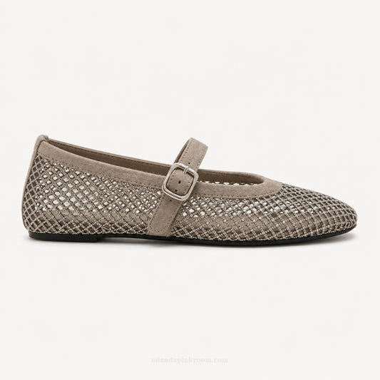 Stone Mesh Mary Jane Flats