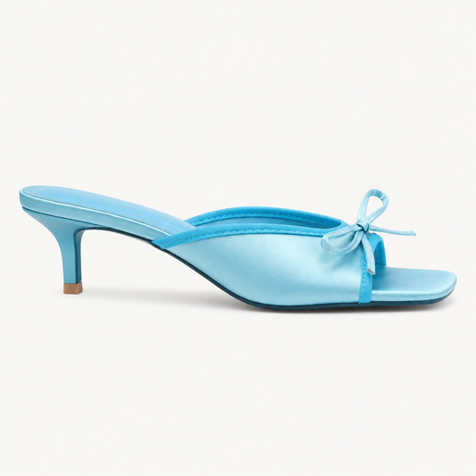Bow Satin Heeled Mules